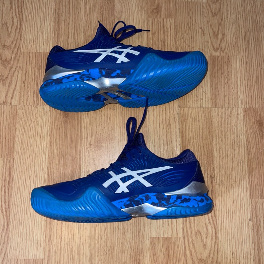 Men’s Asics Court Flytefoam Novak Blue Print Camo Court Sneakers Size 9 - Picture 7 of 13